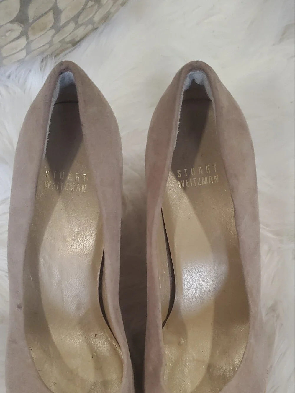 Stuart Weitzman Taupe Suede Cork Wedge Pumps Open Toe Size 9.5 - Picture 5 of 13